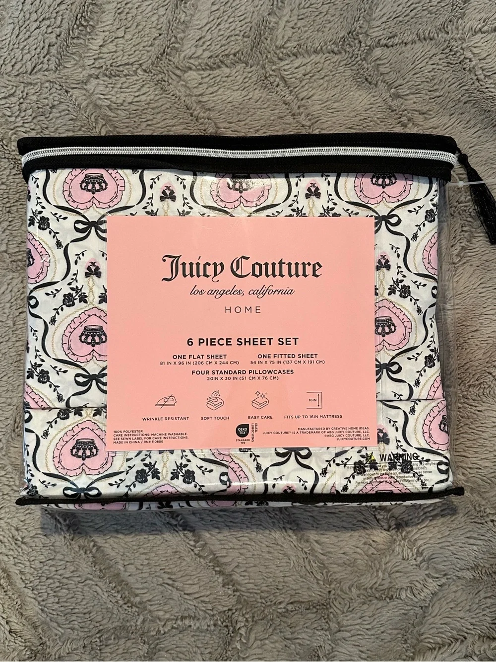 Juicy Couture Full 6 Piece Sheet Set New